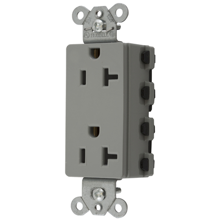 HUBBELL WIRING DEVICE-KELLEMS Straight Blade Devices, Receptacles, Style Line Decorator Duplex, SNAPConnect, Standard, 20A 125V, 2-Pole 3-Wire Grounding, 5-20R, Nylon, Gray, USA SNAP2162GYNA